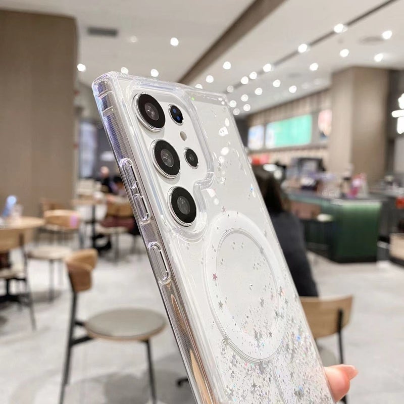 erorex For Samsung Galaxy S25 5G MagSafe Glitter Hybrid Clear TPU Phone Case(Pink) - Image 5