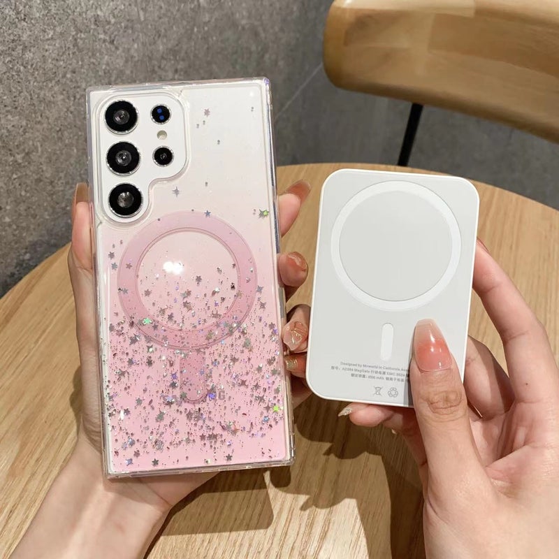 erorex For Samsung Galaxy S25 5G MagSafe Glitter Hybrid Clear TPU Phone Case(Pink) - Image 4