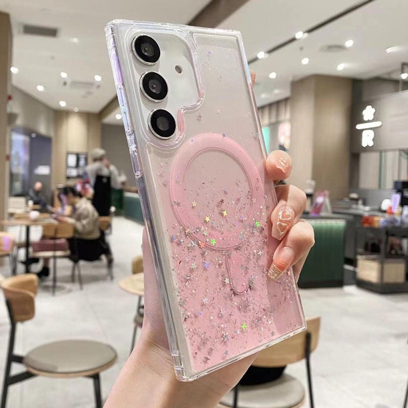 erorex For Samsung Galaxy S25 5G MagSafe Glitter Hybrid Clear TPU Phone Case(Pink) - Image 1