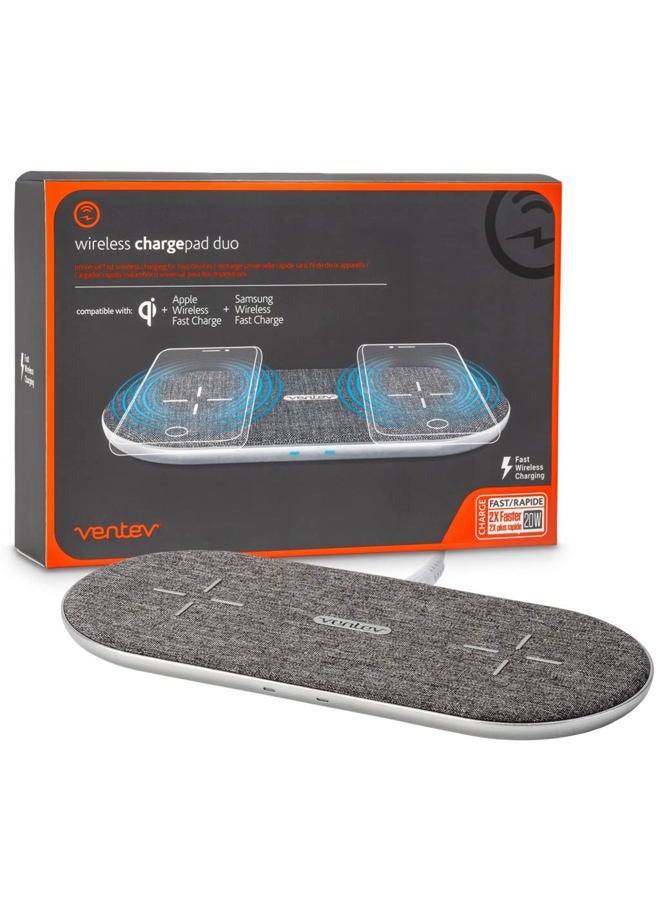 Ventev Wireless Chargepad Duo with Qi Technology | Fast Charging Samsung & Apple Charging Station for Two Phones at Once | Works as an iPhone Charger and Samsung Android Charger - Image 1