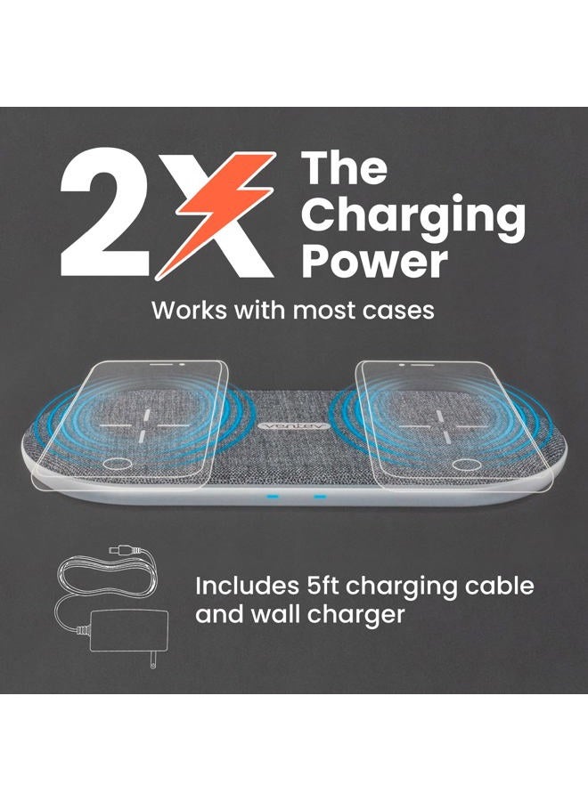 Ventev Wireless Chargepad Duo with Qi Technology | Fast Charging Samsung & Apple Charging Station for Two Phones at Once | Works as an iPhone Charger and Samsung Android Charger - Image 2