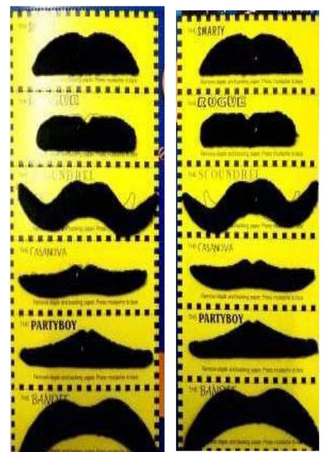FULLFILLS Assorted self adhesive fake moustache beard for kids black (12 pcs) - Image 1