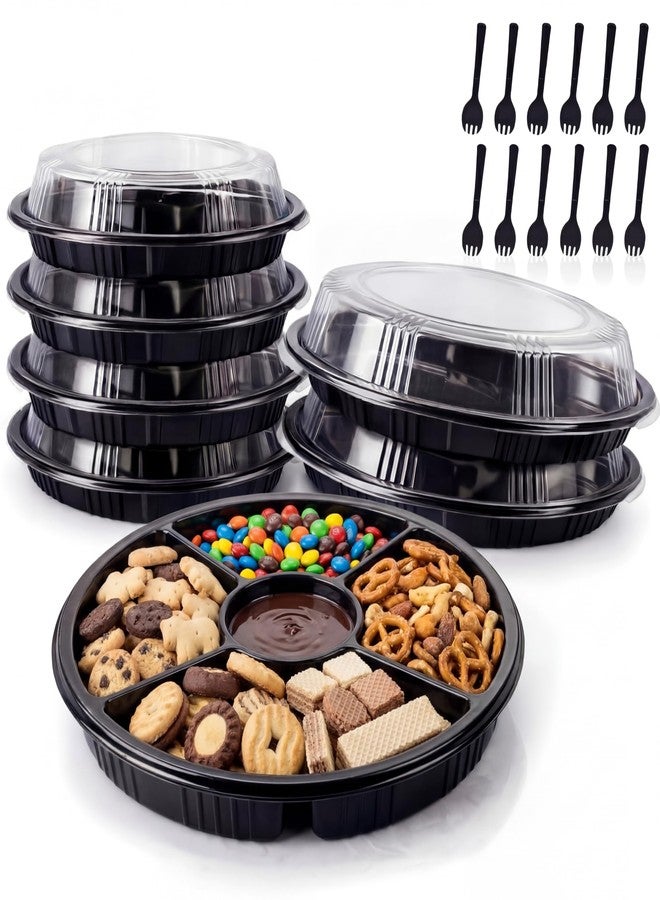 Teecyhooo 12 Pack Heavy Duty Veggie Tray with Lid, 5 Divided Snack Serving Tray for Party, Vegetable & Fruit Platter Container, Leakproof Food Storage Organizer - Image 1
