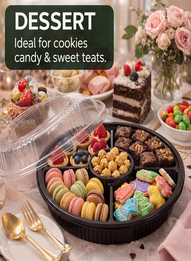 Teecyhooo 12 Pack Heavy Duty Veggie Tray with Lid, 5 Divided Snack Serving Tray for Party, Vegetable & Fruit Platter Container, Leakproof Food Storage Organizer - Image 4