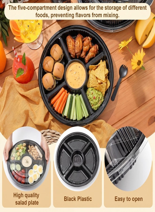 Teecyhooo 12 Pack Heavy Duty Veggie Tray with Lid, 5 Divided Snack Serving Tray for Party, Vegetable & Fruit Platter Container, Leakproof Food Storage Organizer - Image 3