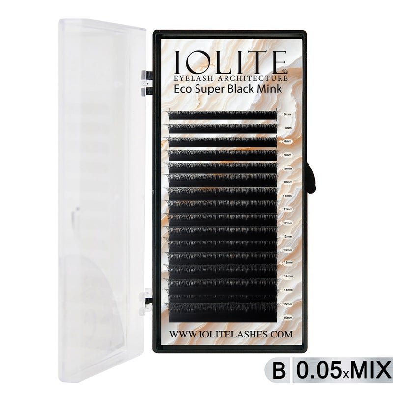 Iolite Super Black Mink Lash Extensions – B Curl 0.07T Mix (6mm–15mm) | Premium Black Mink Eyelash Extension Tray for Lash Artists ISBMB7T - Mix1