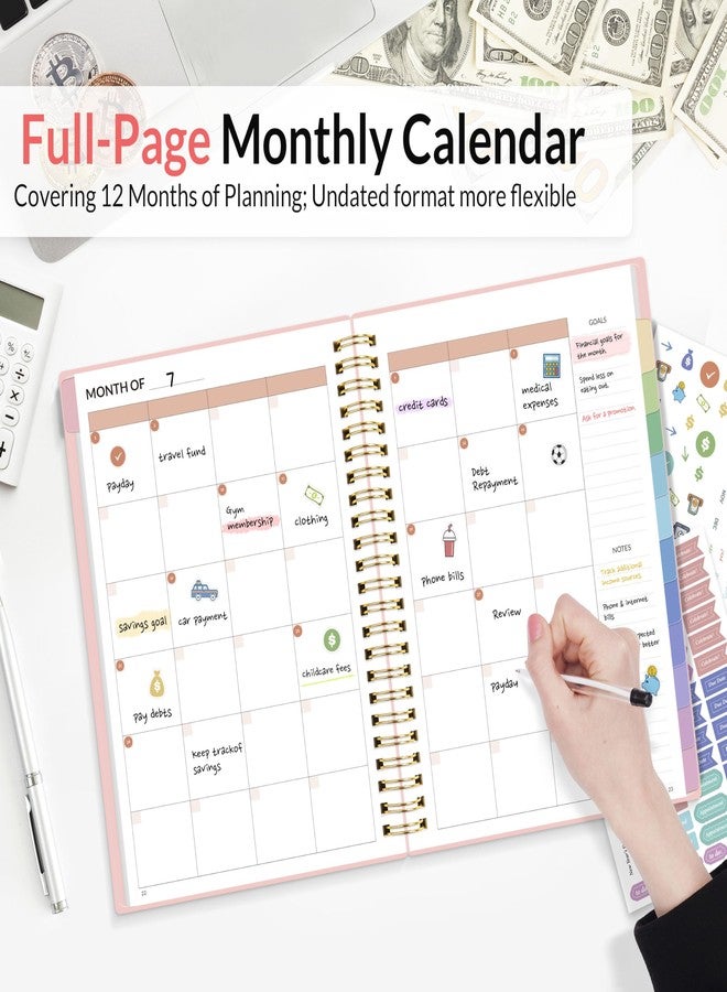 SUNEE Budget Planner - Monthly Budget Book with Expense Tracker Notebook, Undated 12 Month Bill Organizer & Finance Planner to Manage Your Money, A5(6.4" x 8.3") Account Book to Manage Your Finances, Pink - Image 2