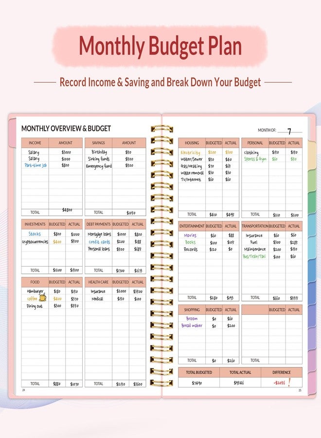 SUNEE Budget Planner - Monthly Budget Book with Expense Tracker Notebook, Undated 12 Month Bill Organizer & Finance Planner to Manage Your Money, A5(6.4" x 8.3") Account Book to Manage Your Finances, Pink - Image 3