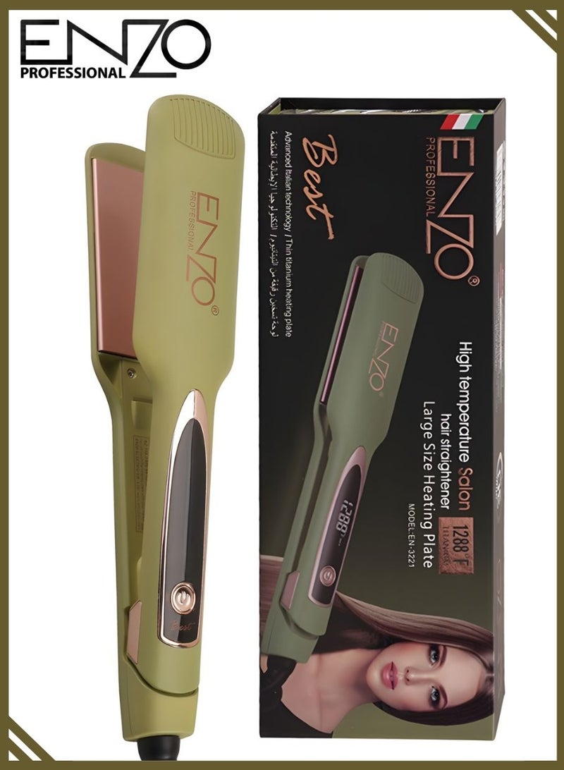 إنزو EN-3221 مكواة فرد الشعر الاحترافية، مكواة فرد الشعر للشعر القصير المجعد، مكواة فرد الشعر للسفر مع طبقة رقيقة من التيتانيوم للتسخين - Image 1