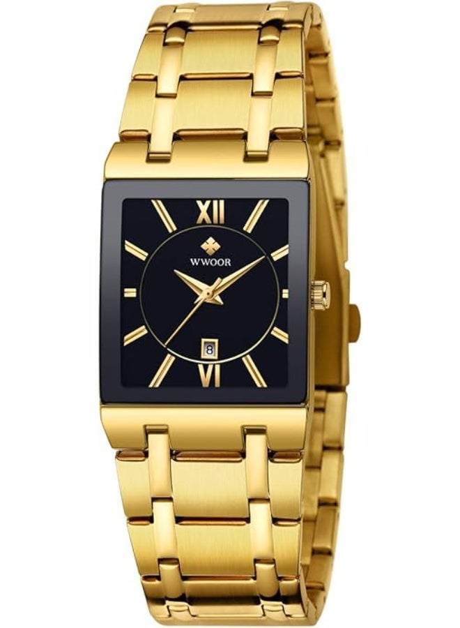 WWOOR Square Watches for Men Stainless Steel Mens Square Watch with Date Original Waterproof Analog Quartz Fashion Business Casual Wristwatch - Image 1