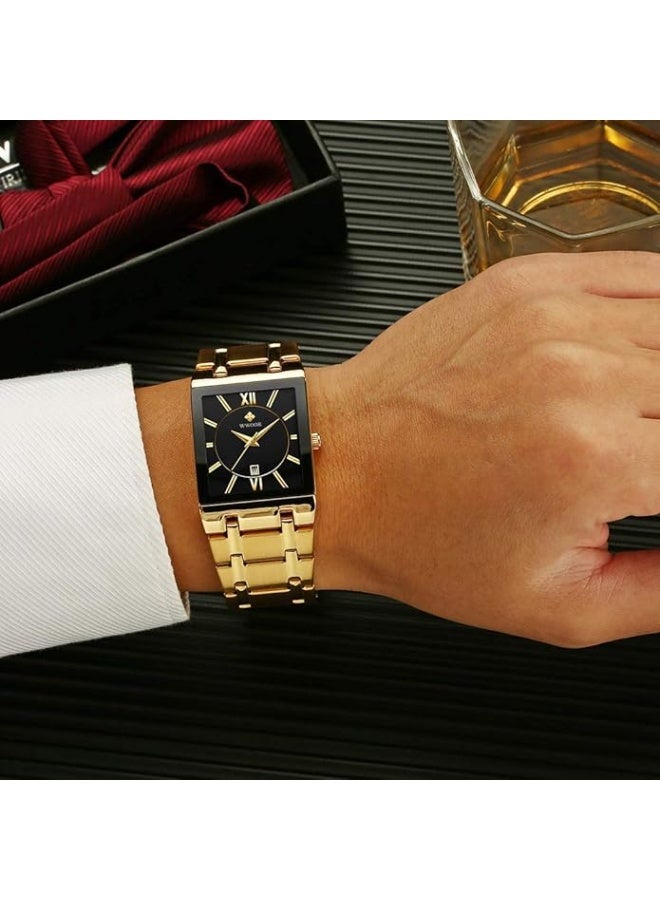 WWOOR Square Watches for Men Stainless Steel Mens Square Watch with Date Original Waterproof Analog Quartz Fashion Business Casual Wristwatch - Image 4
