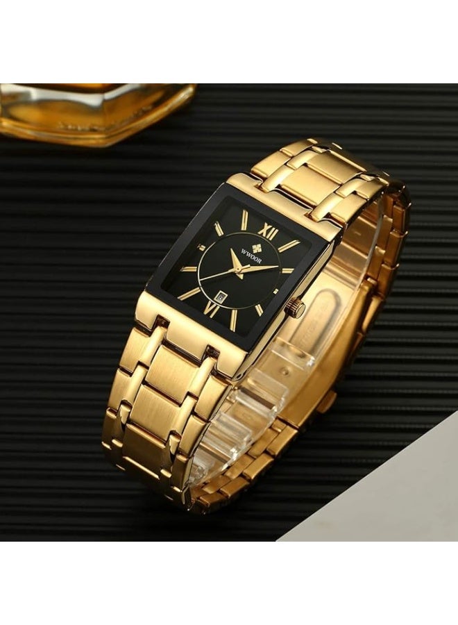 WWOOR Square Watches for Men Stainless Steel Mens Square Watch with Date Original Waterproof Analog Quartz Fashion Business Casual Wristwatch - Image 5