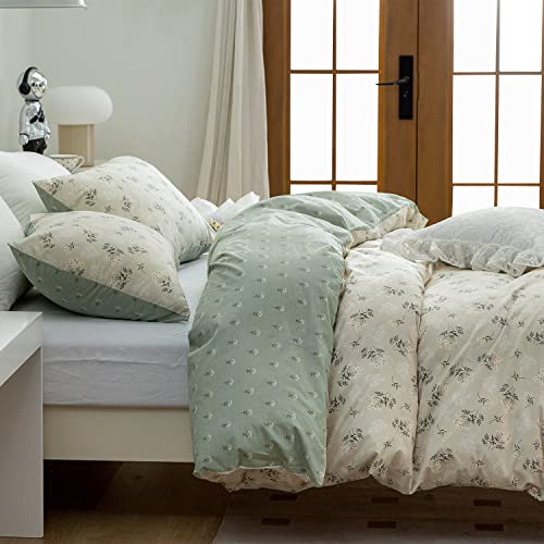 TISPLR Floral Comforter Set King 3 Pieces Soft Cotton Chic Garden Style Green Floral Print Lightweight Botanical Flower Comforter Set for All Seasons 1 Comforter and 2 Pillowcases - Image 2