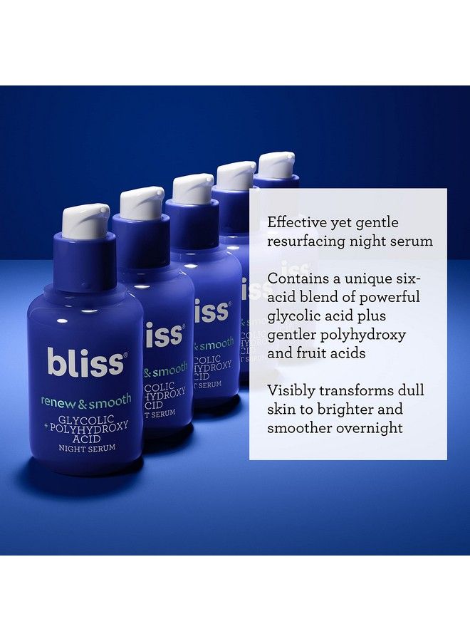 BLISS Renew & Smooth Glycolic + Polyhydroxy Acid Night Serum Gently Exfoliate Skin Hydrating Clean Vegan 1 Oz… - Image 3