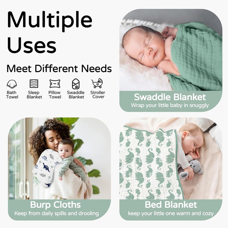 YOOFOSS Hooded Baby Towels for Newborn 2 Pack 100% Muslin Organic Cotton Baby Bath Towel with Hood for Babies, Infant, Toddler and Kids, 32x32Inch, Soft and Absorbent Newborn Essential, Green Elephant - Image 4