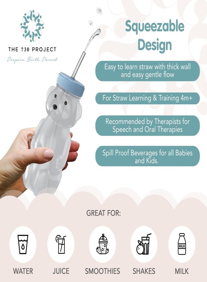 The 730 Project Honey Bear Straw Cup for Babies, 8-oz Honey Bear Cup with Lid, 3-Pack Therapy Learning Honeybear Straw, Baby Bottle Set, Blueberry Pie BLUE - Image 5