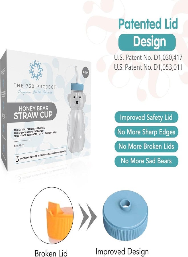 The 730 Project Honey Bear Straw Cup for Babies, 8-oz Honey Bear Cup with Lid, 3-Pack Therapy Learning Honeybear Straw, Baby Bottle Set, Blueberry Pie BLUE - Image 3