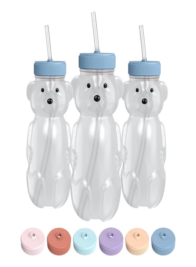 The 730 Project Honey Bear Straw Cup for Babies, 8-oz Honey Bear Cup with Lid, 3-Pack Therapy Learning Honeybear Straw, Baby Bottle Set, Blueberry Pie BLUE - Image 1