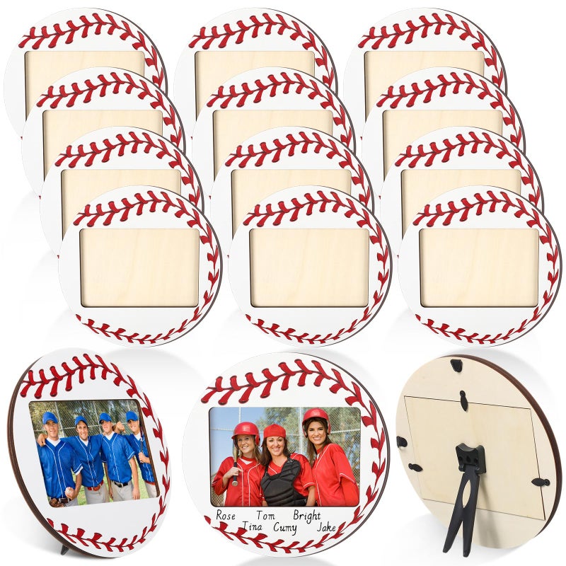 Qunclay 12 Pcs Basketball Picture Frame Wooden Photo Basketball Frame Sport Picture Tabletop Gifts for Athlete Coach Team Sports Party, Display 4'' x 6'' Photos - Image 1