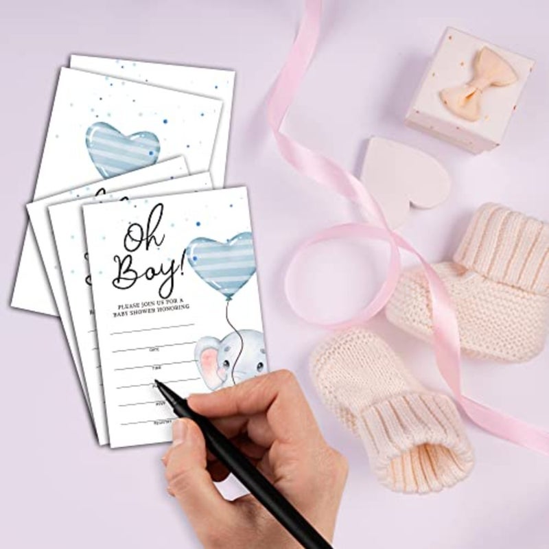 Balloon Elephant Baby Shower Invitation Cards With Envelopes 4" X 6" -Oh Boy Fill-In Double-Sided Invites, Baby Shower Party Supplies - 25 Sets - C12 - Image 3