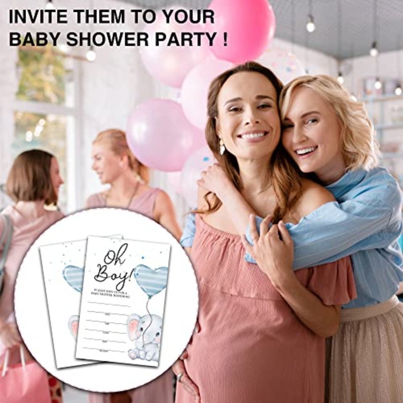 Balloon Elephant Baby Shower Invitation Cards With Envelopes 4" X 6" -Oh Boy Fill-In Double-Sided Invites, Baby Shower Party Supplies - 25 Sets - C12 - Image 5
