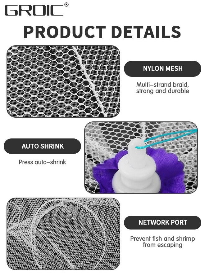 GROIC - Foldable Fishing Net Fishing Bait Trap, Fishing Net Trap Automatic Fishing Net Shrimp Cage Nylon Crab Fish Trap Cast Collapsible Easy Use Folding Fishing Net for Shrimp, Crab, River, Pool, Stream - Image 1