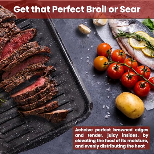 CULINARIN Broiler Pan for Oven Nonstick 16.75” x 13” Porcelain Nonstick Coated - Broiling Pan for Oven Withstands Heat up to 550° F - Heavy Duty Broil Pans and Rack Circulates Heat and Drains Fat (Speckled) - Image 4