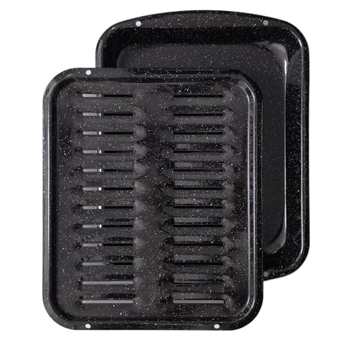 CULINARIN Broiler Pan for Oven Nonstick 16.75” x 13” Porcelain Nonstick Coated - Broiling Pan for Oven Withstands Heat up to 550° F - Heavy Duty Broil Pans and Rack Circulates Heat and Drains Fat (Speckled) - Image 1