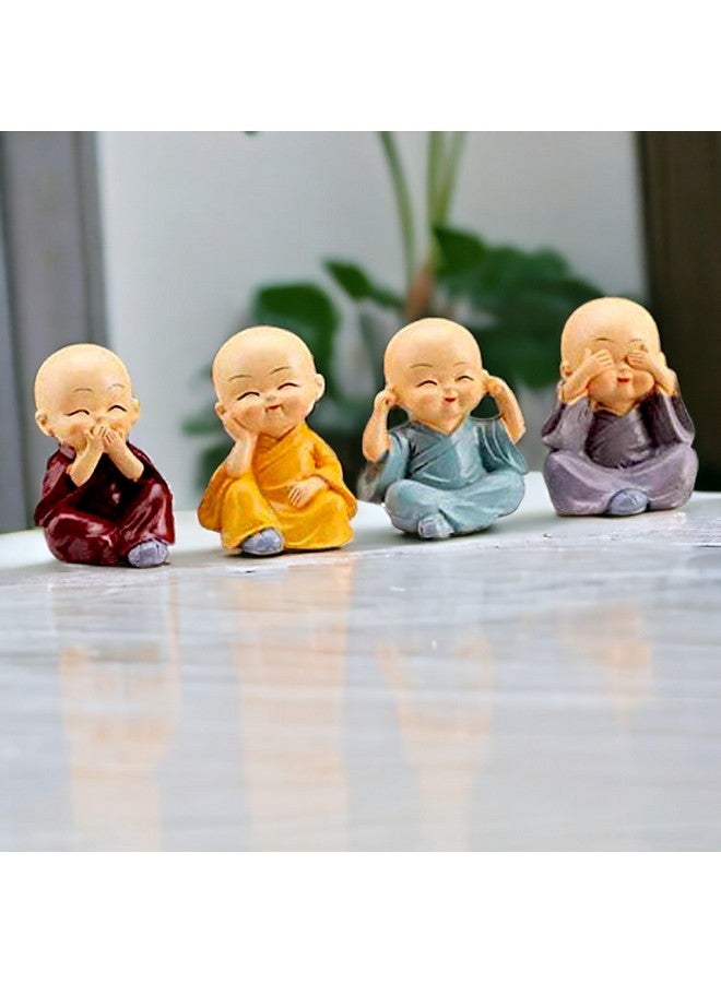 Ascension Resin Buddha Monk Statues, Small, Multicolour, Set of 4 Buddha Figurine good luck Sculpture Decoration for Indoor Outdoor Garden car dashboard Porch Yard Art Decor - Image 1