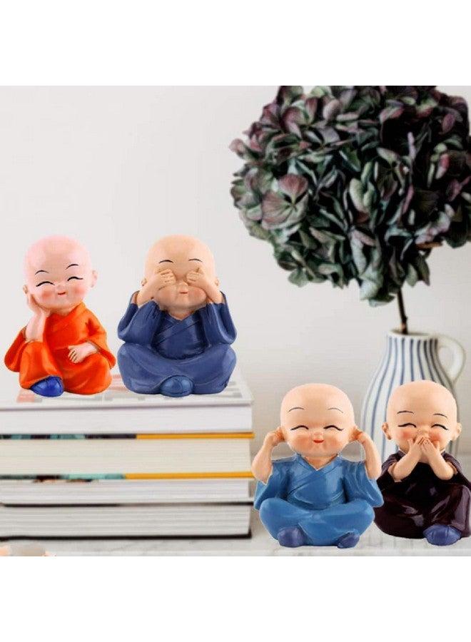 Ascension Resin Buddha Monk Statues, Small, Multicolour, Set of 4 Buddha Figurine good luck Sculpture Decoration for Indoor Outdoor Garden car dashboard Porch Yard Art Decor - Image 2