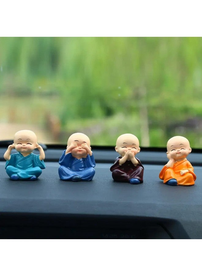 Ascension Resin Buddha Monk Statues, Small, Multicolour, Set of 4 Buddha Figurine good luck Sculpture Decoration for Indoor Outdoor Garden car dashboard Porch Yard Art Decor - Image 4