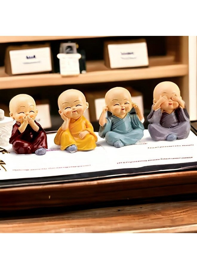 Ascension Resin Buddha Monk Statues, Small, Multicolour, Set of 4 Buddha Figurine good luck Sculpture Decoration for Indoor Outdoor Garden car dashboard Porch Yard Art Decor - Image 3