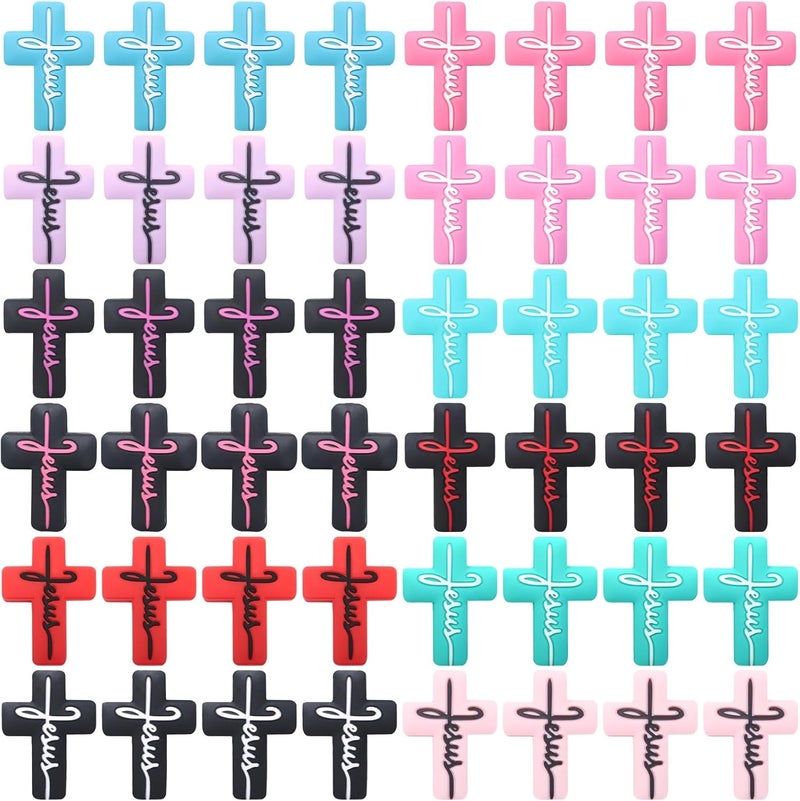 Generic Jewelry Making Beads, 48 Pcs Silicone Cross Focal Beads, Christian Prayer Beads, 12 Colors, for Bracelets and Necklaces, DIY Projects - Image 2