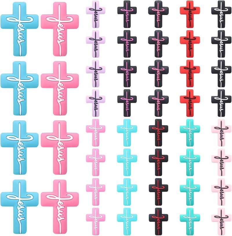 Generic Jewelry Making Beads, 48 Pcs Silicone Cross Focal Beads, Christian Prayer Beads, 12 Colors, for Bracelets and Necklaces, DIY Projects - Image 3