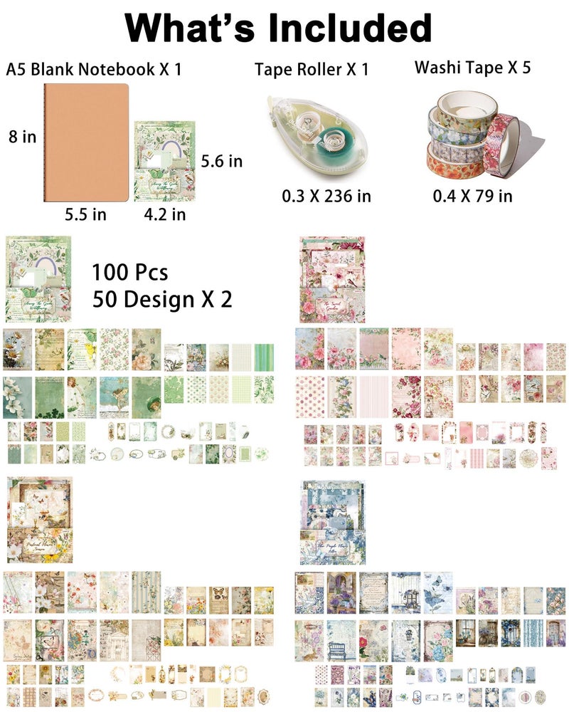 JOYCHOIC Vintage Floral Scrapbook Kit, 4 Packs Junk Journal Supplies for Beginner, Large Collection Journaling and Scrapbooking Materials, Bullet DIY Arts Craft Collage, Adults - Image 5