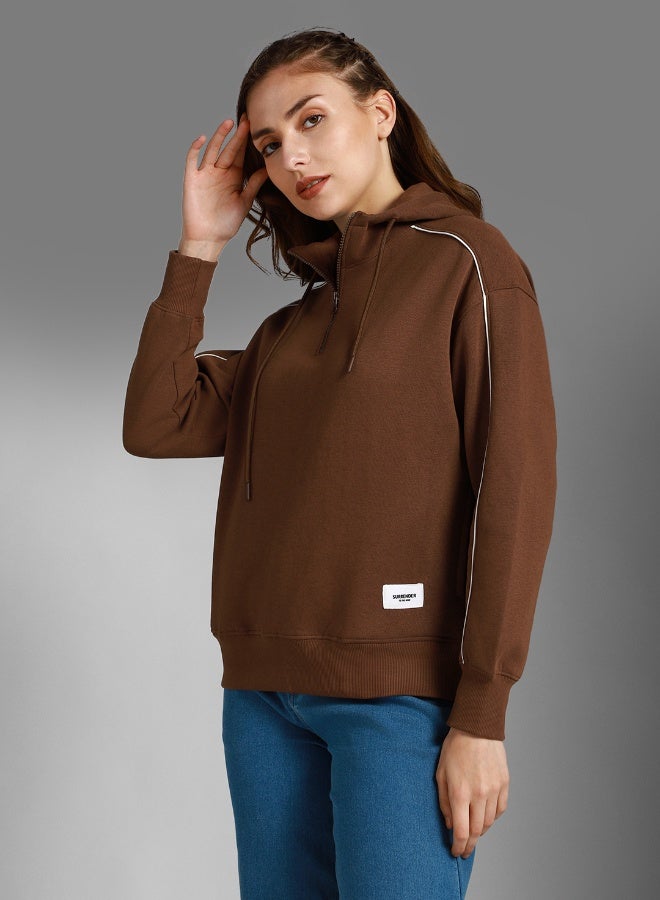 HIGH STAR Women's Brown Cotton Blend Solid Pattern Regular Fit Sweatshirt  - Image 1