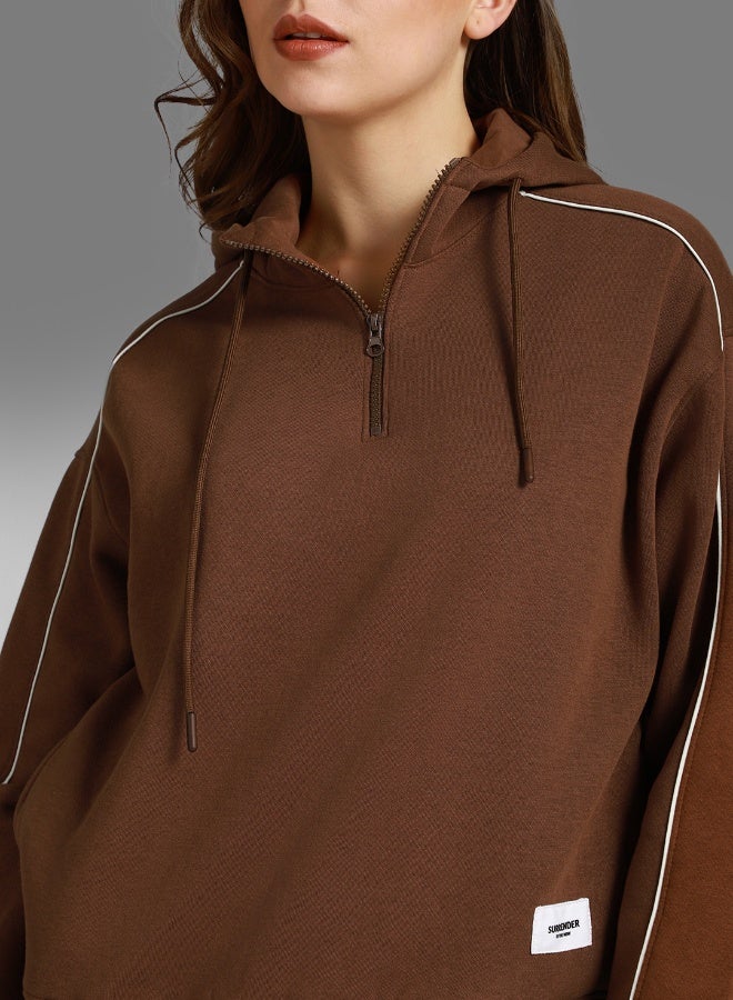 HIGH STAR Women's Brown Cotton Blend Solid Pattern Regular Fit Sweatshirt  - Image 3
