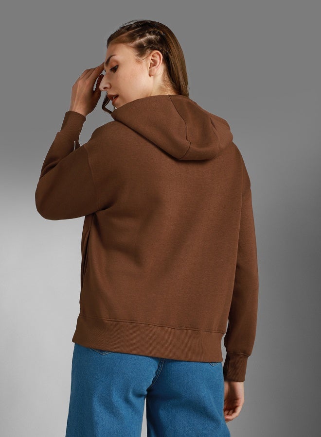 HIGH STAR Women's Brown Cotton Blend Solid Pattern Regular Fit Sweatshirt  - Image 2