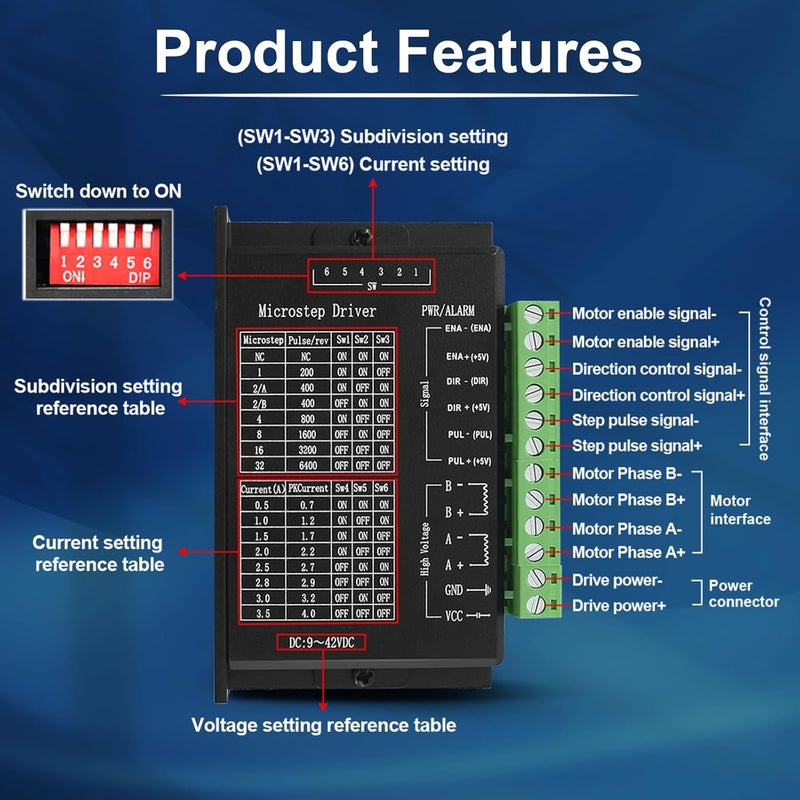 EBYSAICO Stepper Motor Driver TB6600 4A 9-42V Nema 17 Stepper Motor Driver CNC Controller Single Axes Phase Hybrid for CNC/42 57 86 Stepper Motor - Image 2