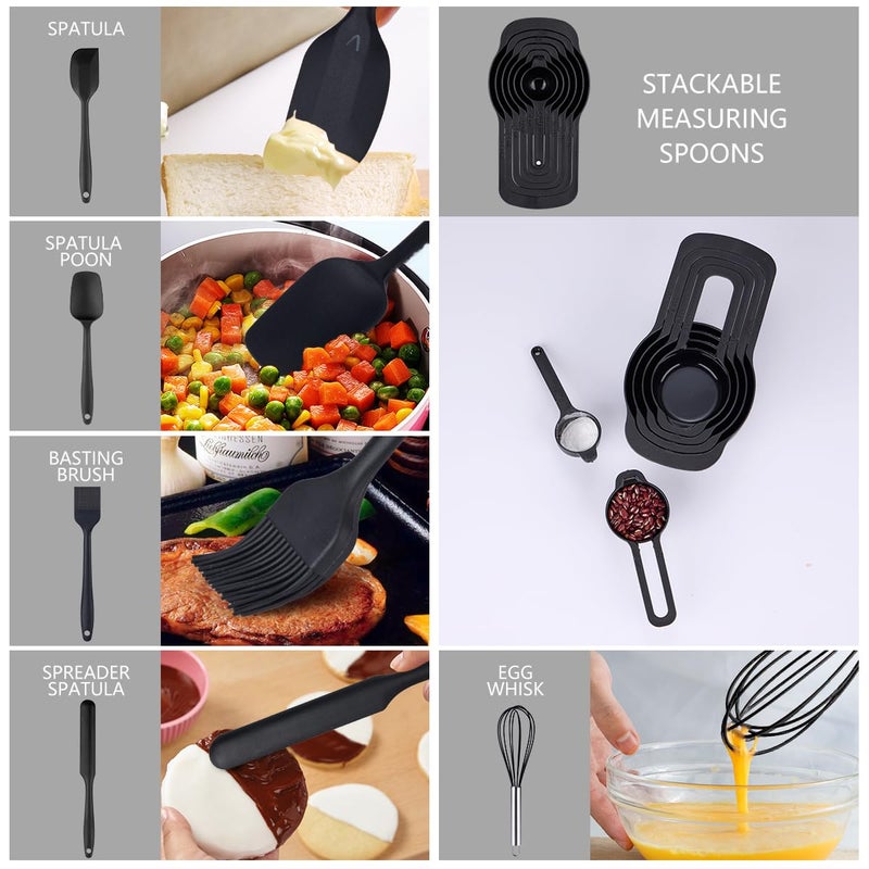 Leidawn Mixing Bowls with Lids set - 25 PCS Stainless Steel Nesting Black Mixing Bowls Set for Baking, Mixing, Serving & Prepping, Size 5, 3.7, 2.8, 2.3, 1.7, 1.1, 0.7QT, 11 Cooking Utensils - Image 5