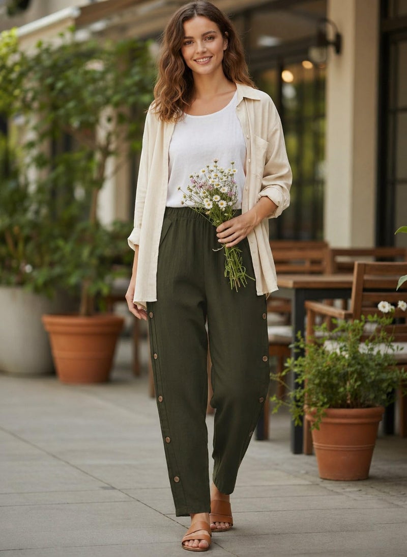 TOPLOT Women's Trousers | Loose Fit Design | Stylish Korean Style Look | Formal Pant for Women | Trendy Fashion Styling | Easy Movement | Excellent for Casual (5192_36_Olive) - Image 3