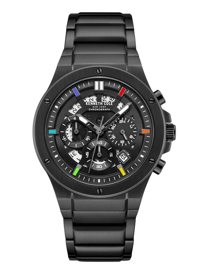 كينيث كول نيو يورك 43mm Chronograph Men's Watch with Black Stainless Steel Bracelet