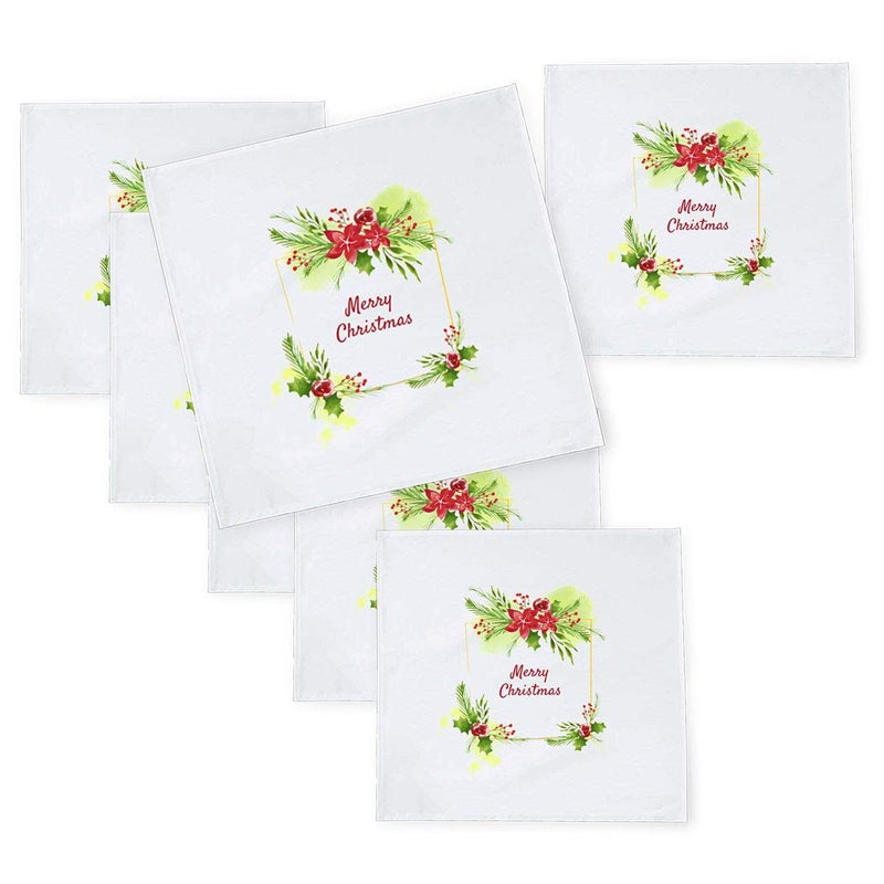 Khakee 6 Pcs Christmas Theme Tafta Silk Table Napkins 10x 10 for Xmas Decoration Christmas OrnamentsChristmas Gift npxmas327P - Image 1