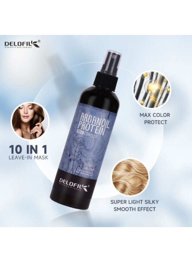 DELOFIL Professional - Argan Oil Vitamin Hair Spray 10-in-1, Heat Protectant & Silky Smooth Effect - 260ml. - Image 5