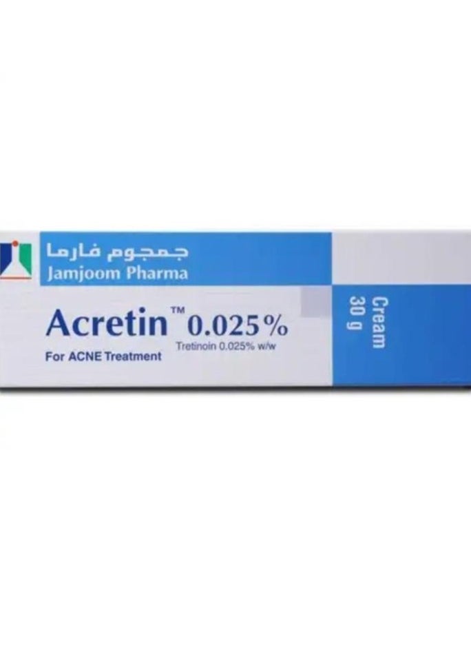 Two - Acretin 25 0% Cream 30 gm Tretinoin is a medicine used to treat acne vulgaris. An inflammatory skin disorder known as acne vulgaris that results from hair follicles becoming clogged with oil and dead - Image 1