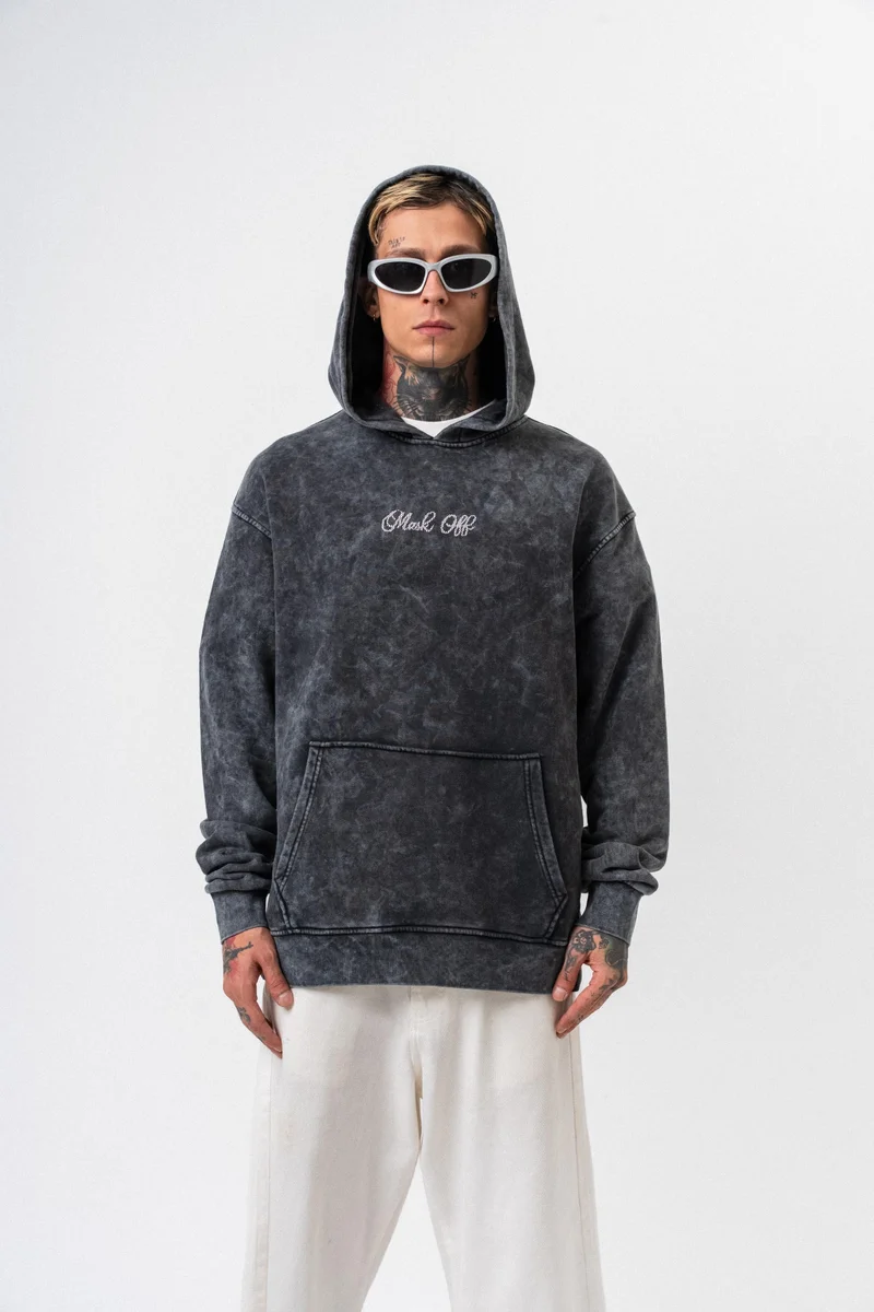 ريسباير هودي رجالي كبير الحجم مطبوع عليه ماسك أوف باللون الأسود