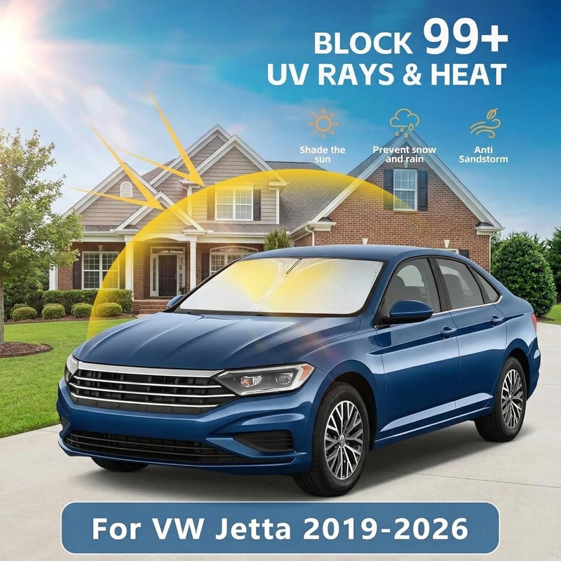 AuyNeas Windshield Sun Shade for Volkswagen/VW Jetta 2019-2024 2025 2026 Front Window Shade Custom Fit Jetta Accessories Sun Visor Foldable Shade Blocks UV Rays Summer Must Have Car Accessories Global easy assemble picks - Image 2