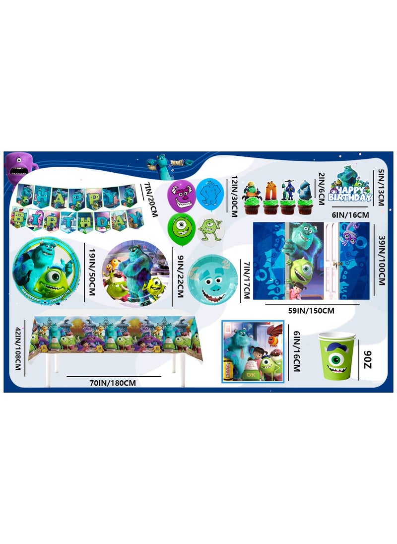 FRUITFUL PARTY - Monsters Inc Birthday Decorations for 10 Guests, 114 pcs Monster Inc Party Disposable Tableware Set Monster Inc Theme Balloons Banner Backdrop - Image 1