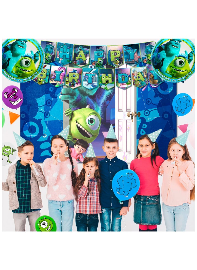 FRUITFUL PARTY - Monsters Inc Birthday Decorations for 10 Guests, 114 pcs Monster Inc Party Disposable Tableware Set Monster Inc Theme Balloons Banner Backdrop - Image 1