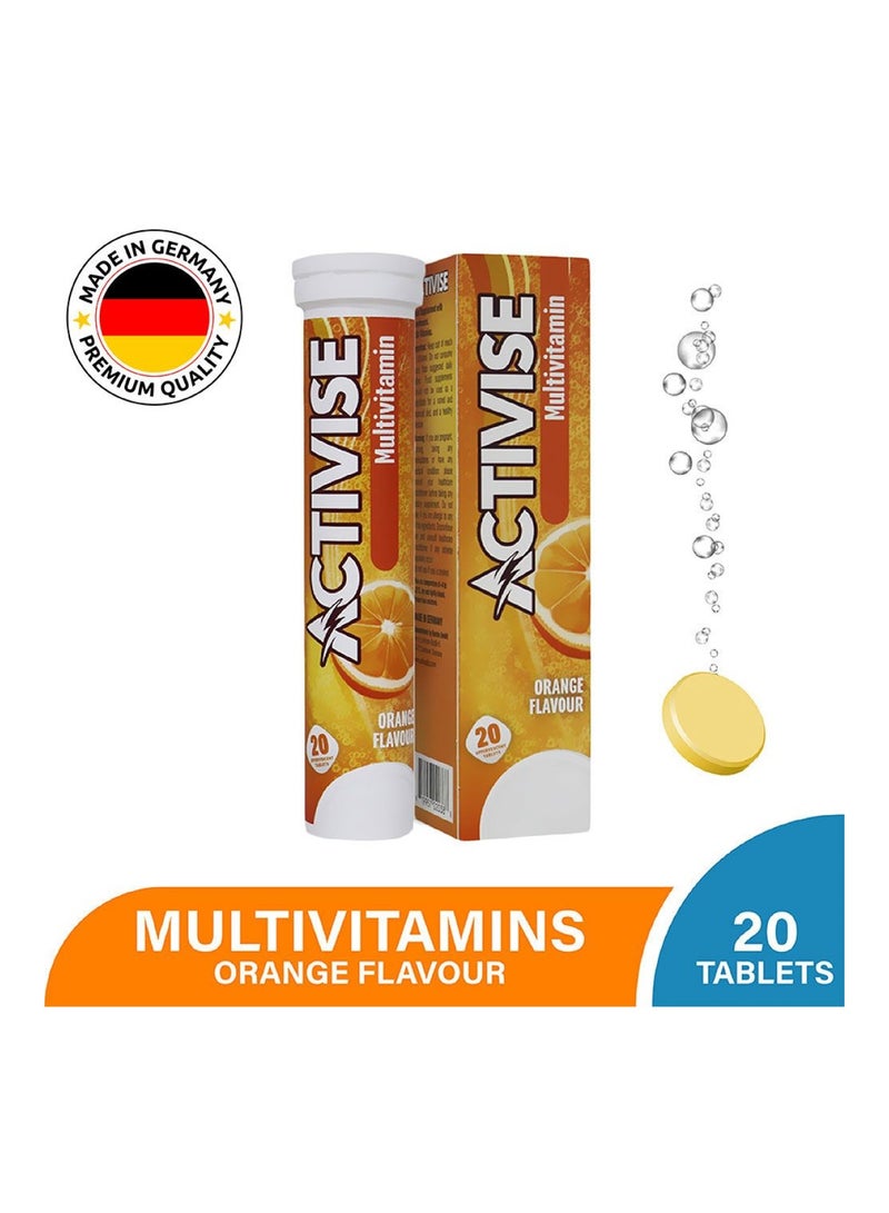 Activise Multivitamins Orange Flavor Effervescent Tablets For Energy & Wellness, Pack of 20